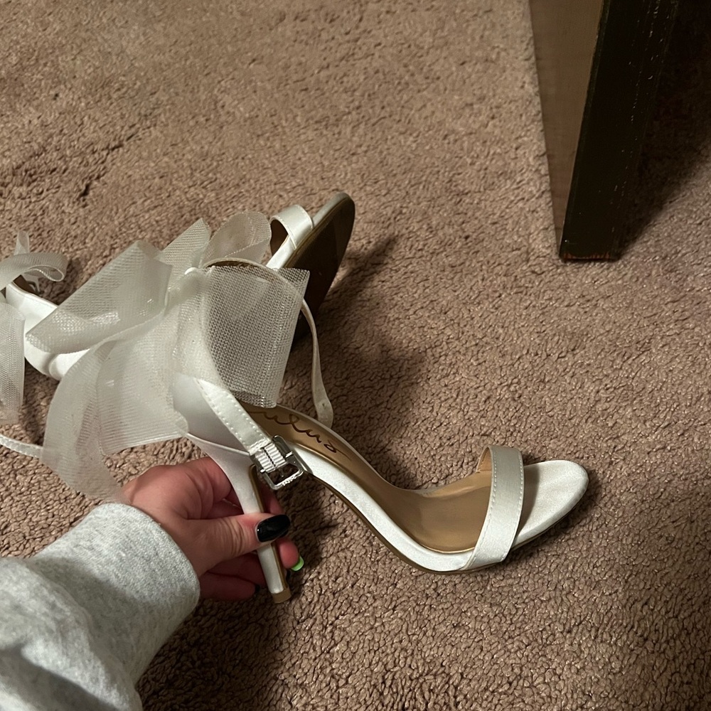 Ayanna Ivory Satin Bow Ankle Strap High Heel Sandals